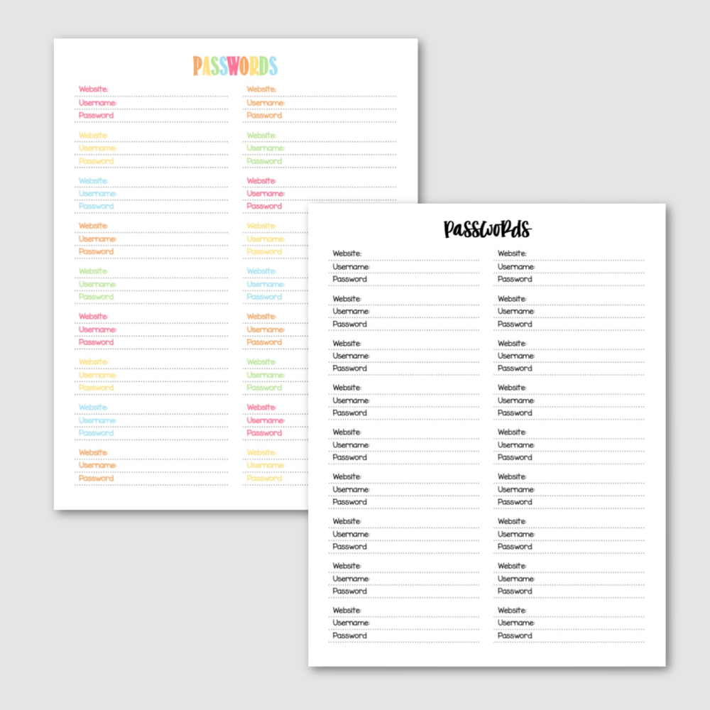 Free Printable Passwords Log — Krafty Planner