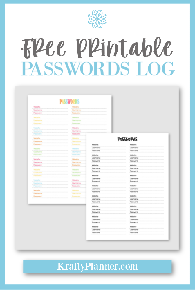 Free Printable Passwords Log — Krafty Planner