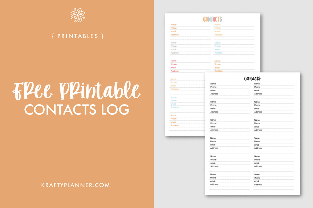 Free Printable Contacts Log — Krafty Planner