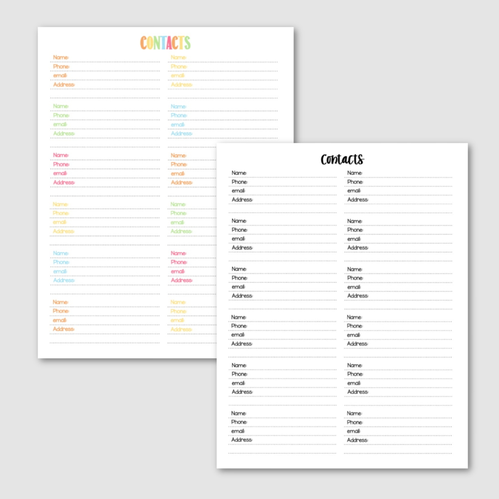 Free Printable Contacts Log — Krafty Planner