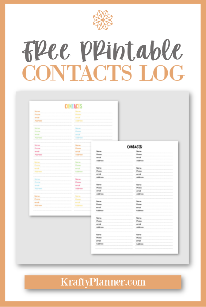Free Printable Contacts Log — Krafty Planner