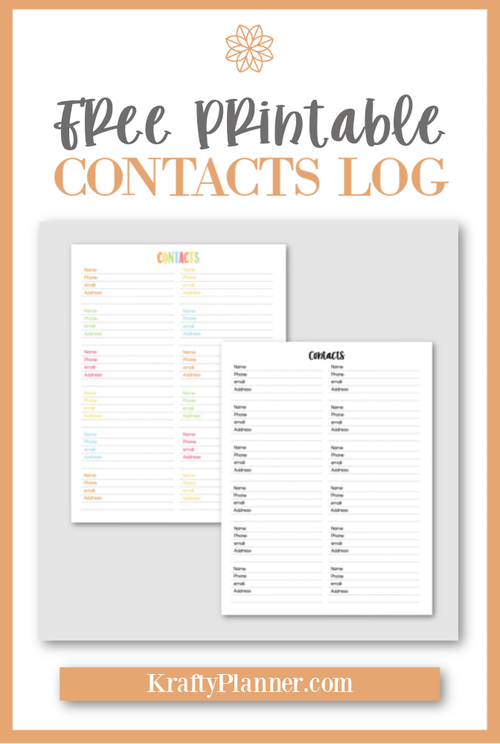 Free Printable Contacts Log — Krafty Planner