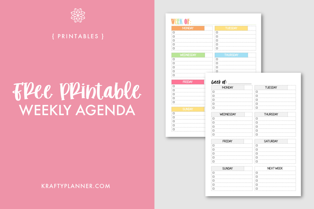 Free Printable Weekly Agenda — Krafty Planner