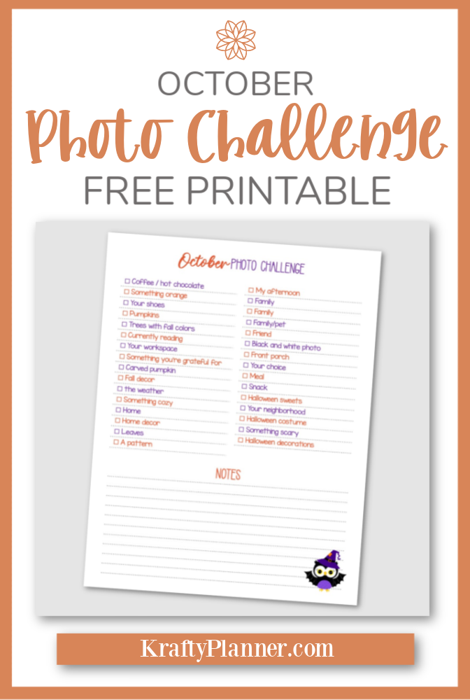 October Photo Challenge Free Printable