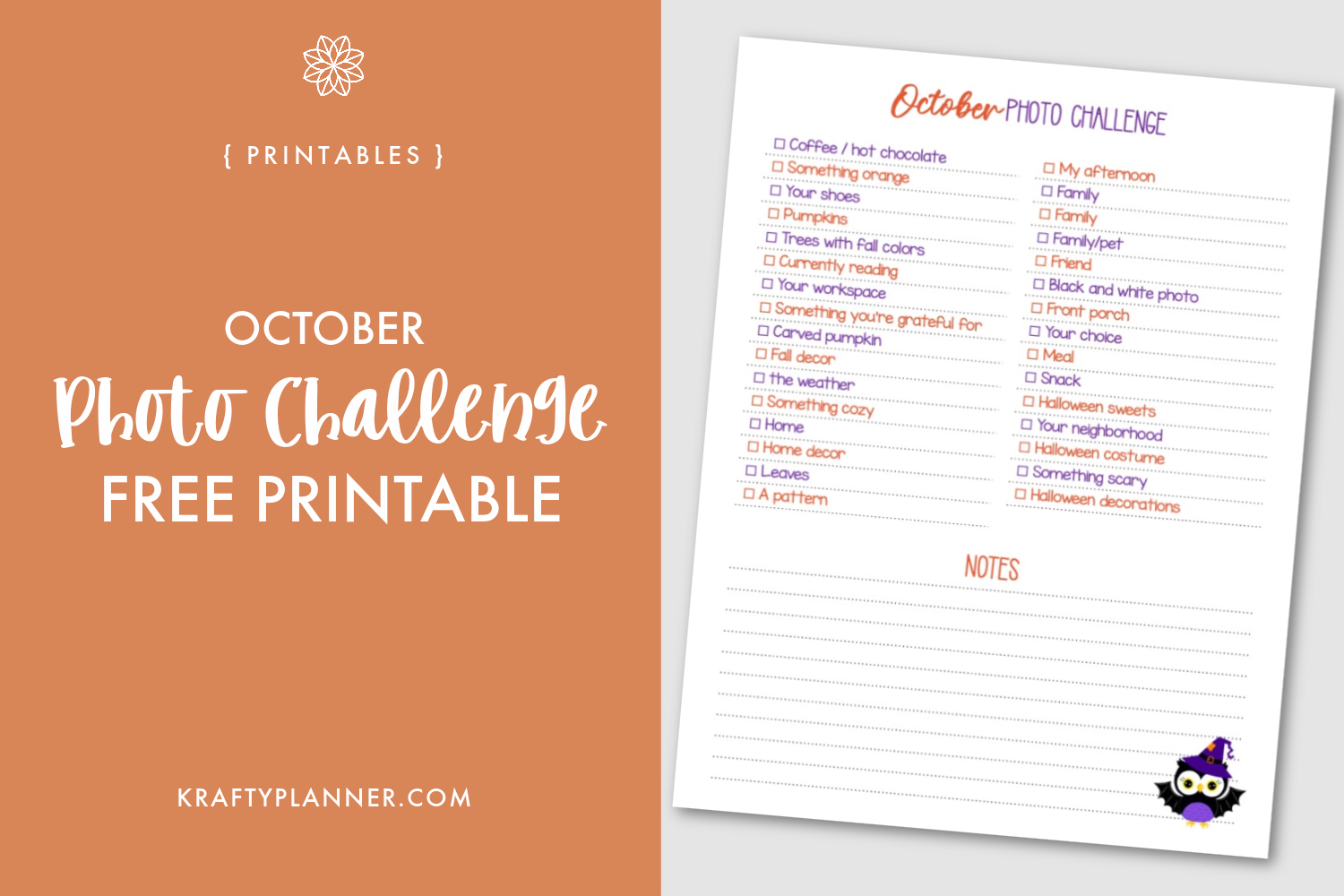 October Photo Challenge Free Printable Main Image