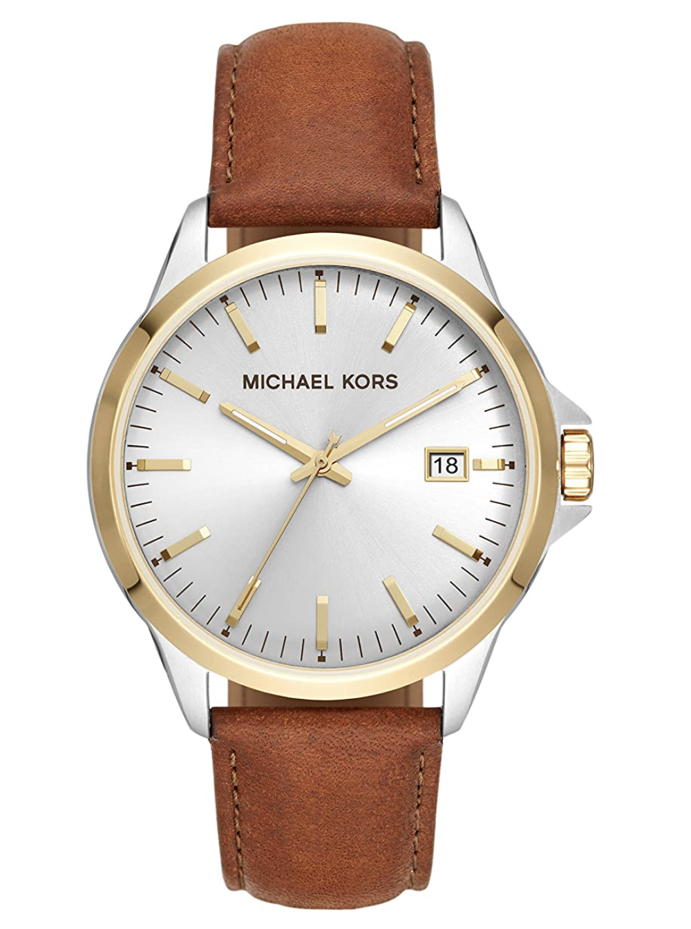 Michael Kors Men's Penn Stainless Steel Quartz Watch with Leather Strap, Brown