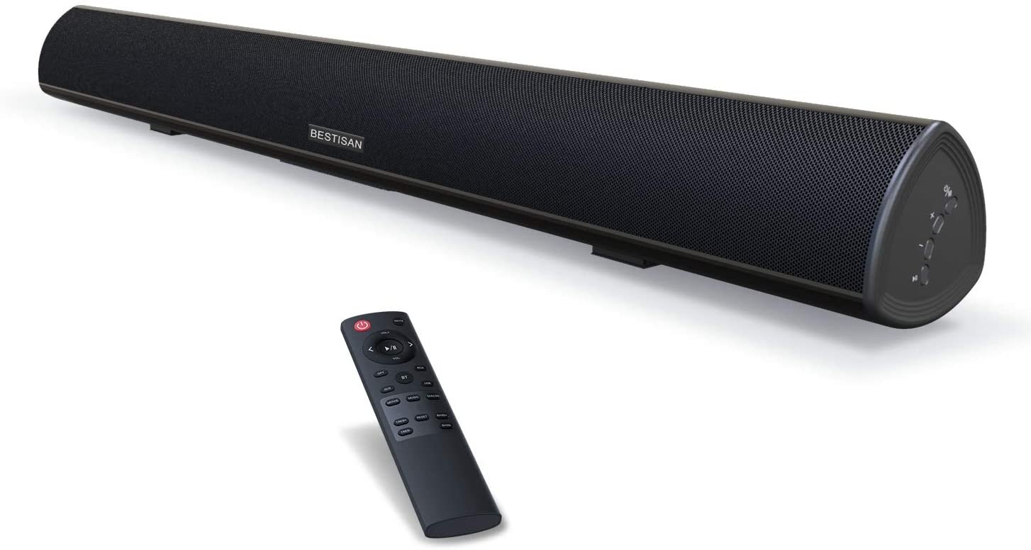  Sound Bar, 100Watt Bestisan Soundbar for TV, Wired &amp; Wireless Bluetooth 5.0 Sound Bar(40 Inch, 6 Drivers, 105dB, Optical Cable Included, Remote Control