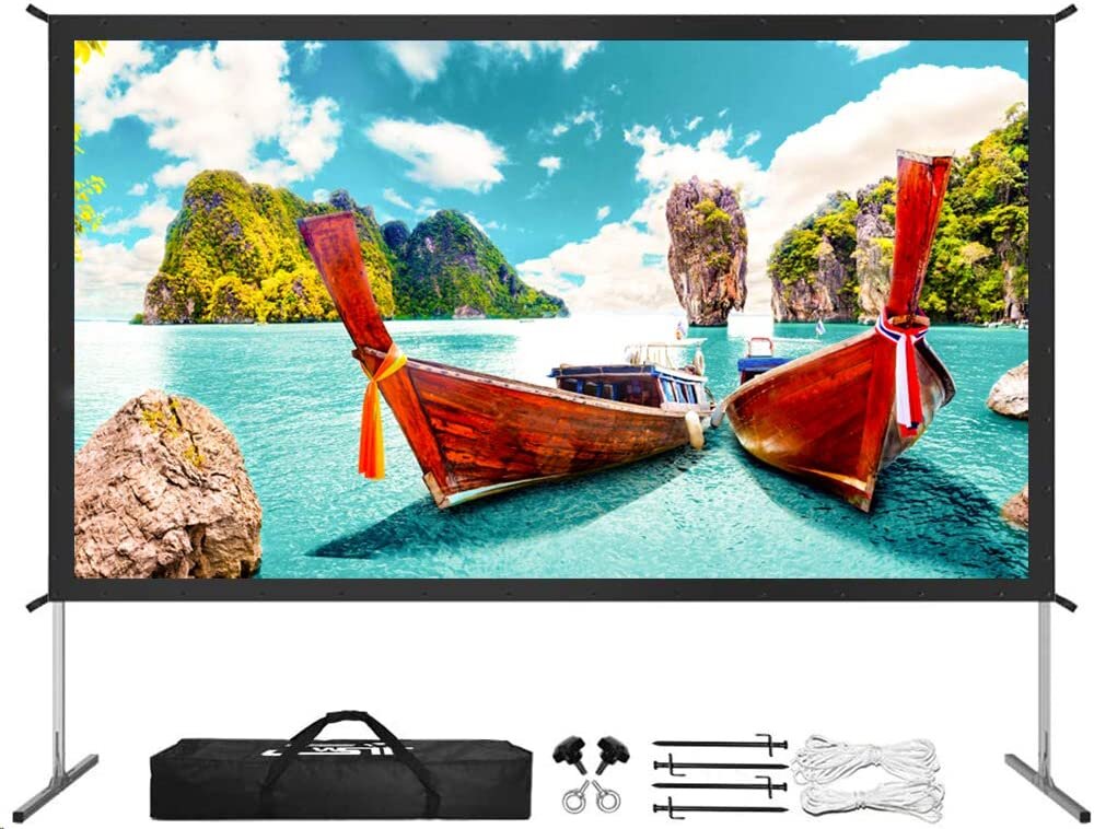 Projector Screen with Stand, Upgraded 3 Layers 135 inch 4K HD 16:9 Outdoor/Indoor Portable Front Projection Screen, Foldable Projection Screen with Carry...