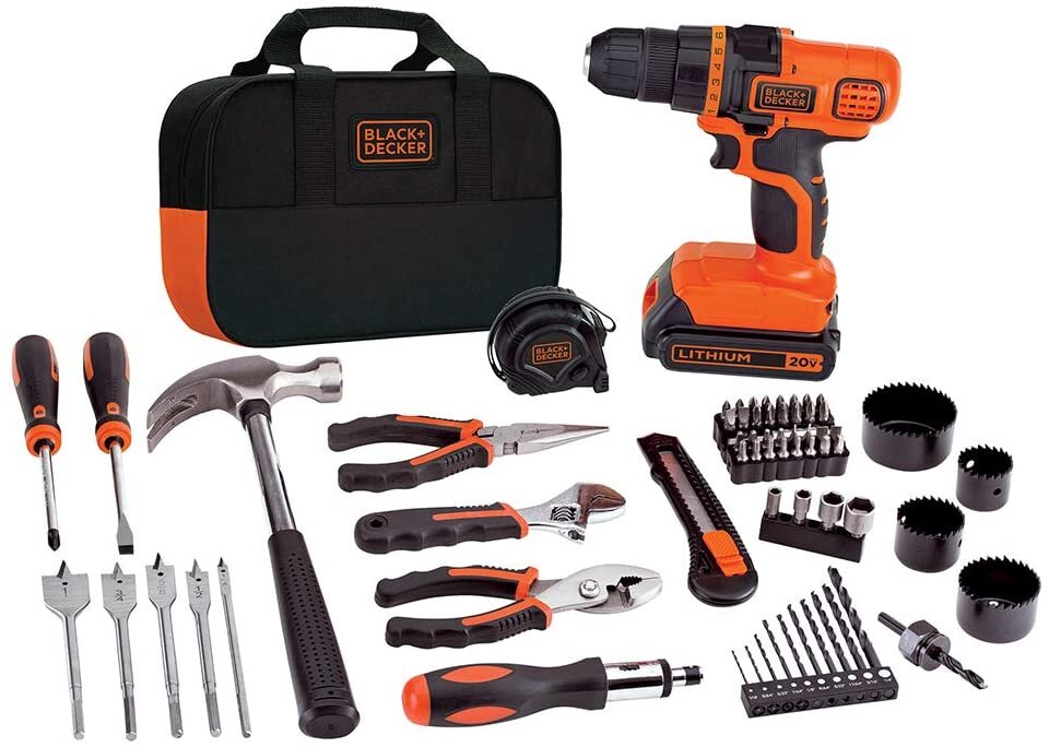 BLACK+DECKER 20V MAX Drill &amp; Home Tool Kit, 68 Piece (LDX120PK), Black/Orange