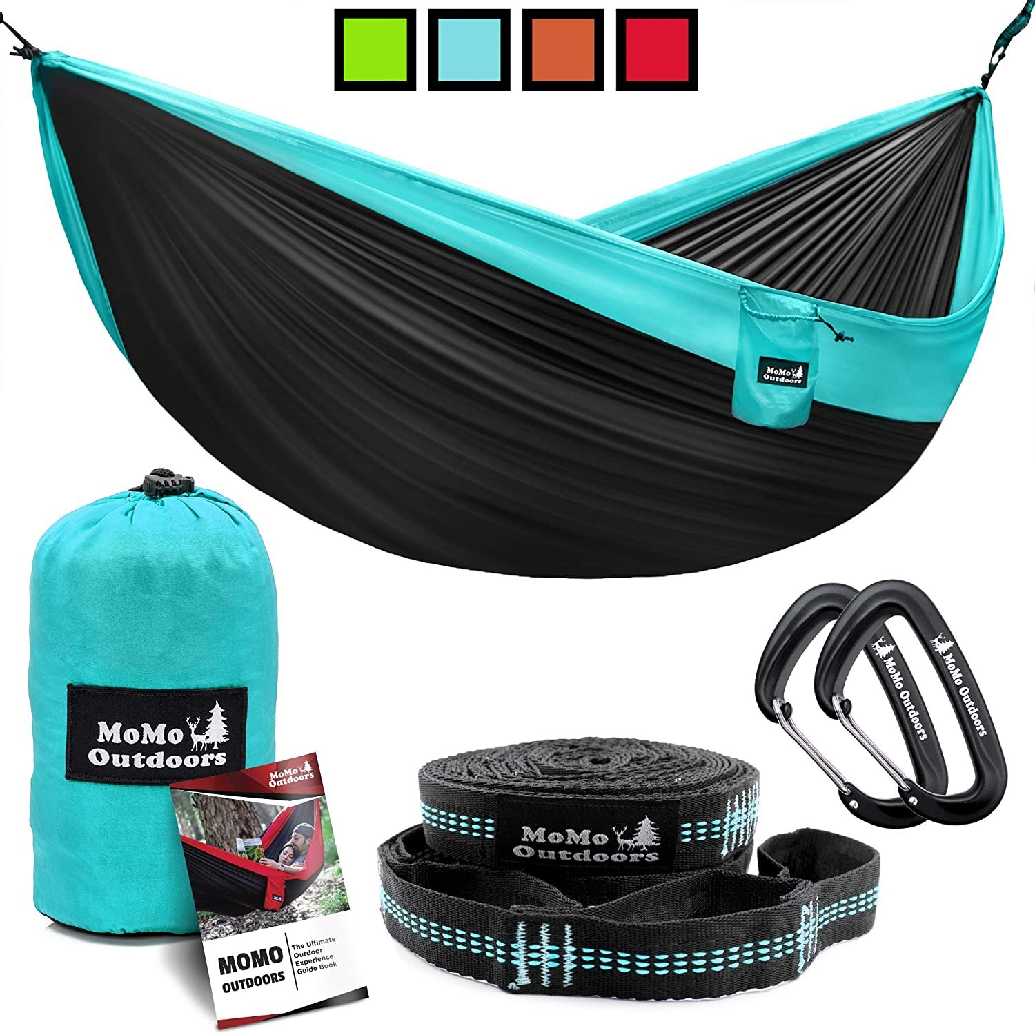 Lightweight Double Camping Hammock - Adjustable Tree Straps &amp; Ultralight Carabiners Included - Two Person Best Portable Parachute Nylon Hammocks 
