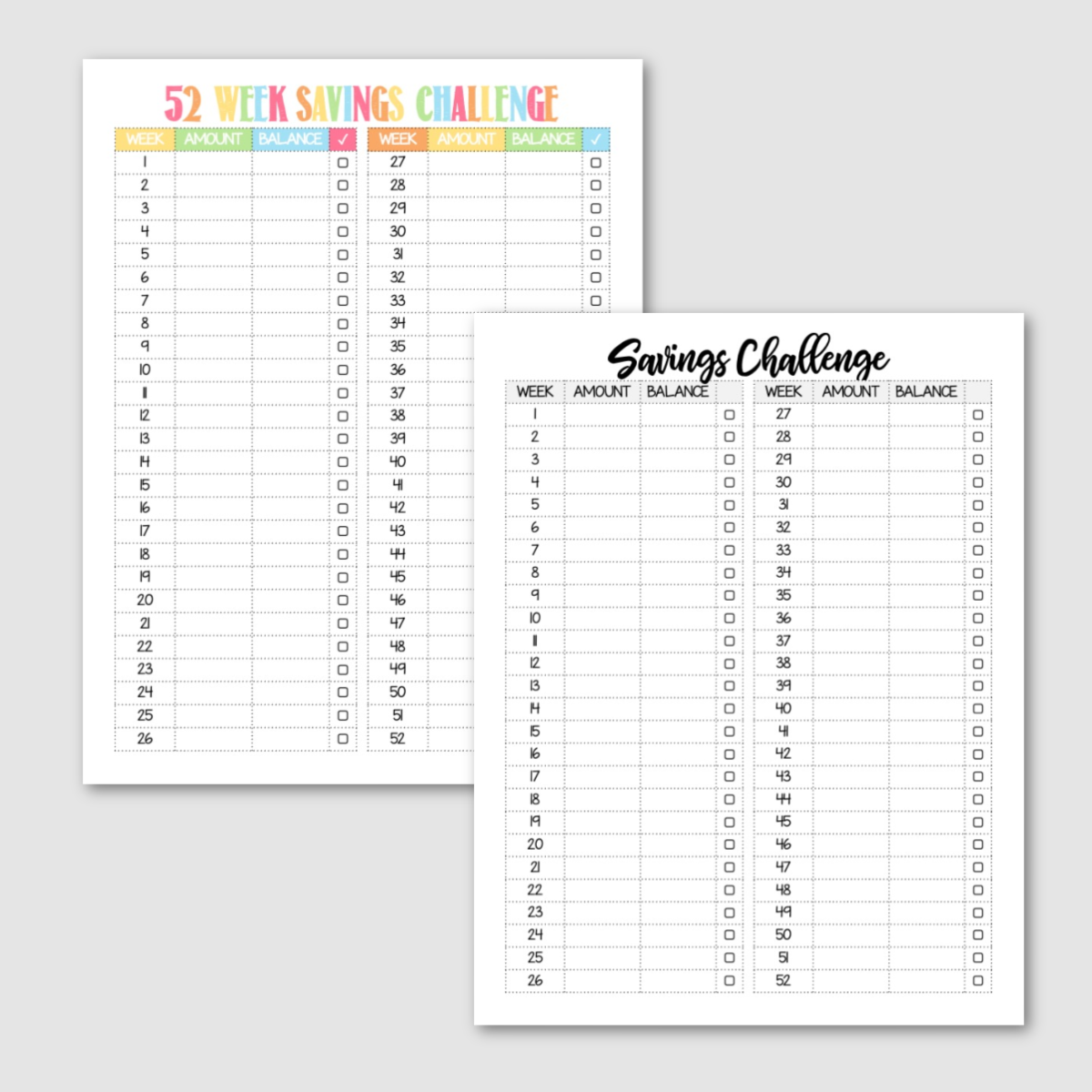 Free Printable Blank 52 Week Savings Challenge