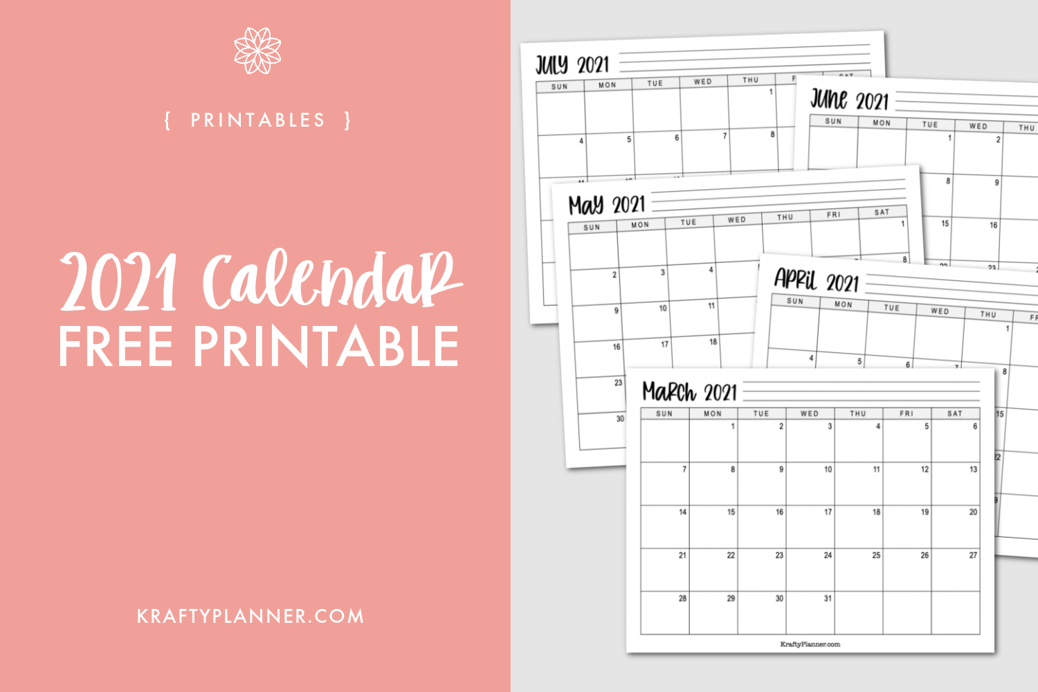 basic 2021 landscape calendar free printable krafty planner