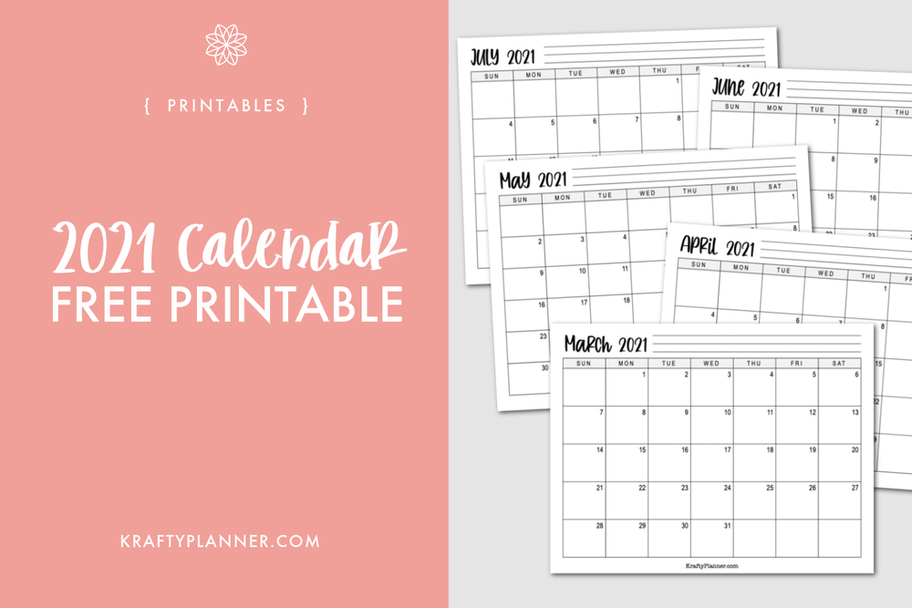 basic 2021 landscape calendar free printable krafty planner