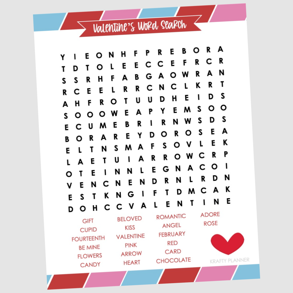 Valentine's Day Word Search {Free Printable} — Krafty Planner