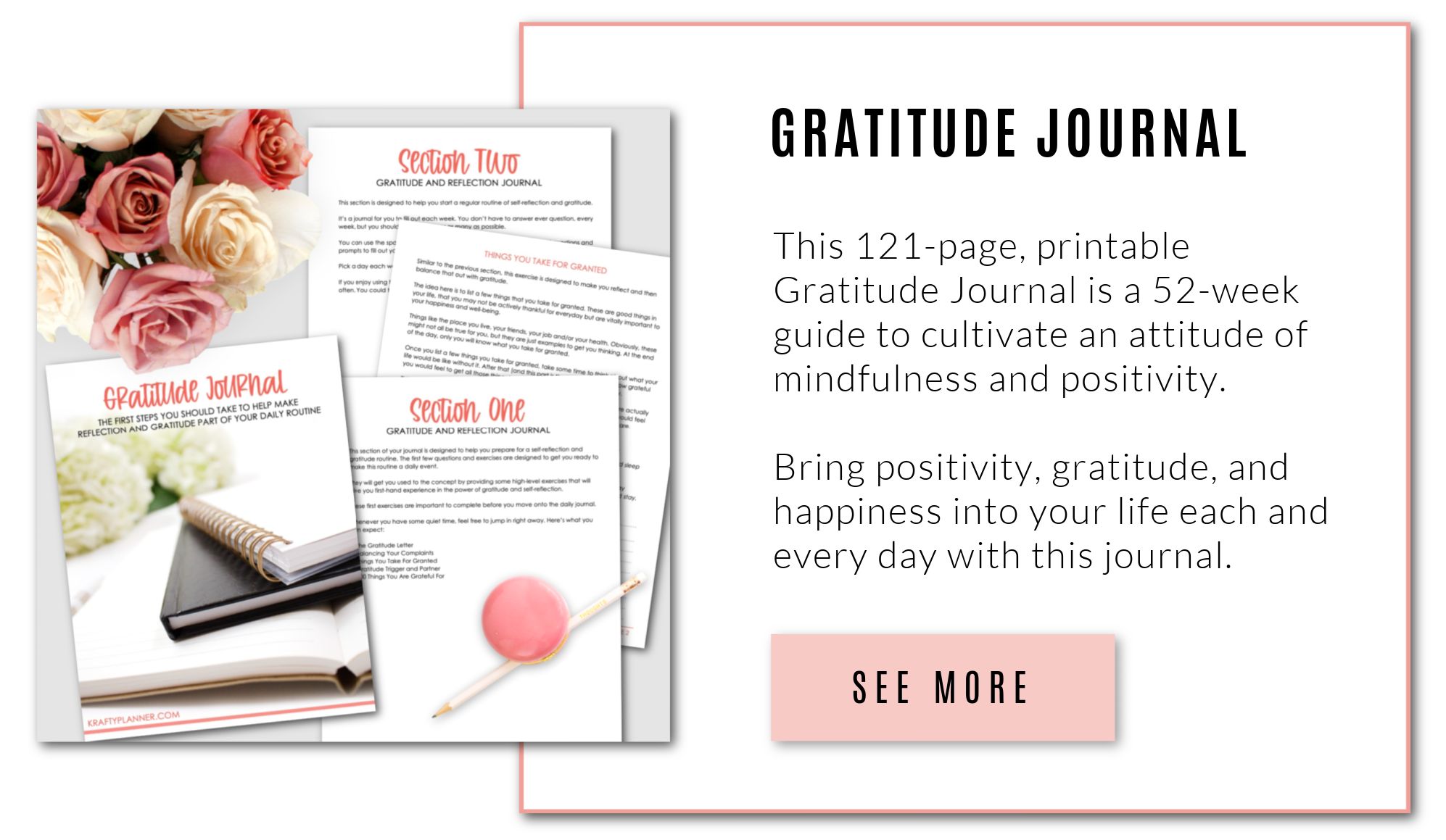 Gratitude Journal for Women Printable Pages Instant Download Self
