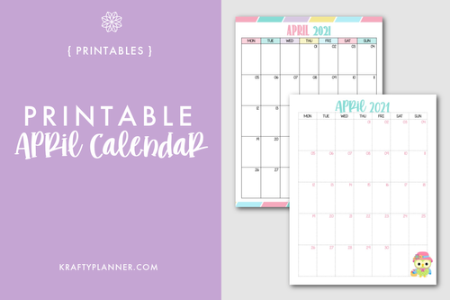 Free Printable April 2021 Calendar — Krafty Planner