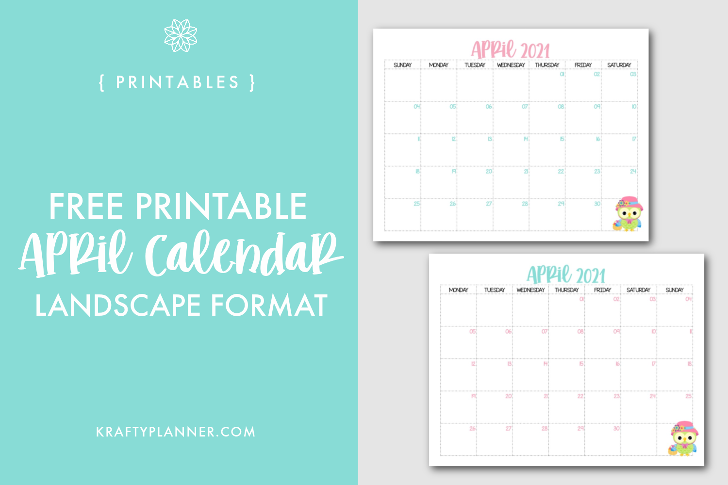 Free Printable April 2021 Calendar {Landscape Format}