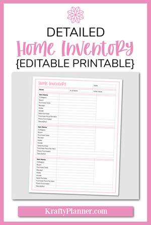 Detailed Home Inventory Add-On {Editable Printable} — Krafty Planner