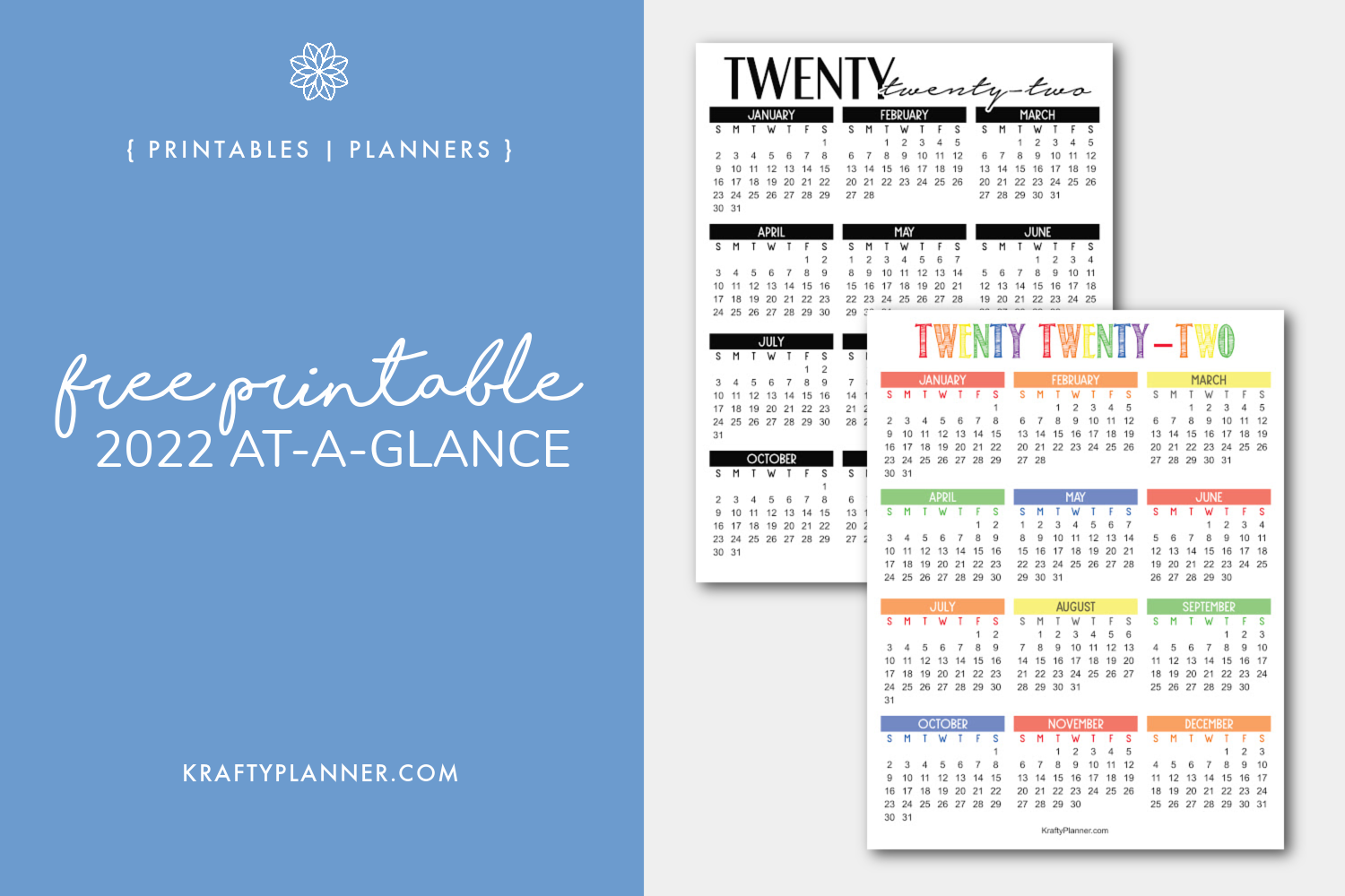 2022 Year-At-A-Glance Free Printable Calendar — Krafty Planner