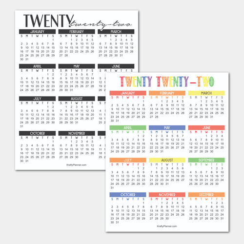 Calendar At A Glance 2022 2022 Year-At-A-Glance Free Printable Calendar — Krafty Planner