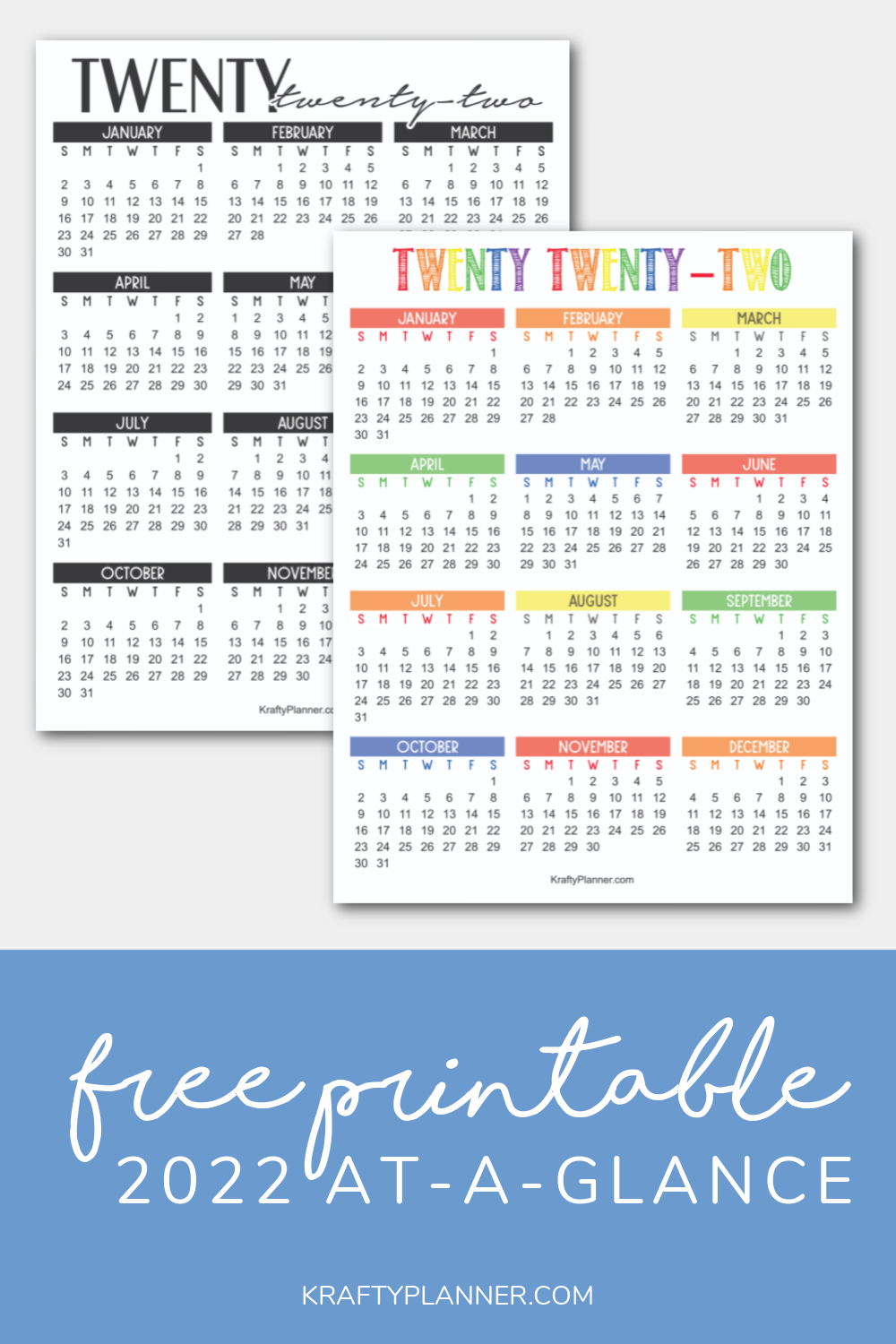 2022 calendar printable free one page