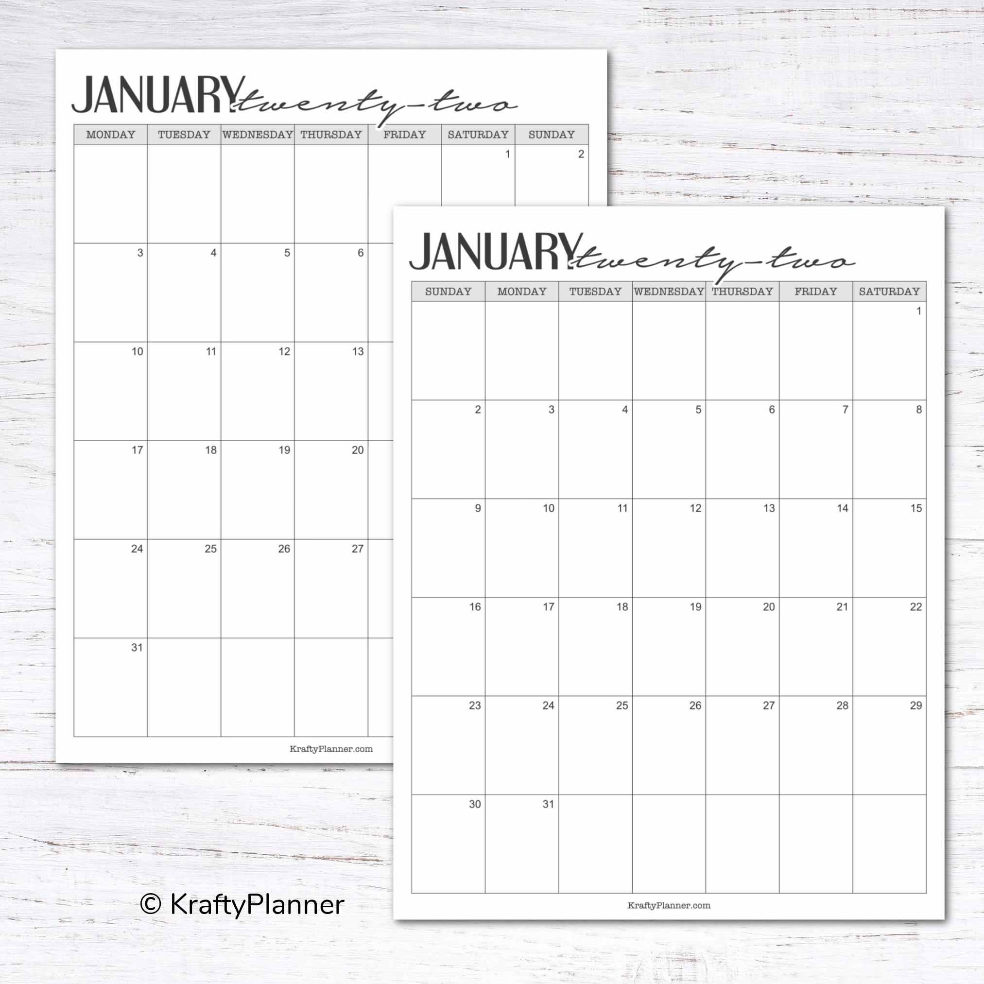 2 Page Monthly Calendar 2022 Printable Free Free Printable 2022 Calendar — Krafty Planner