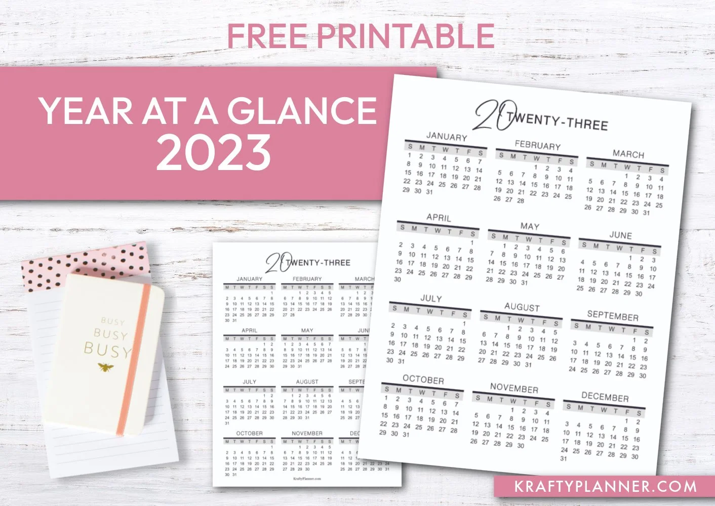 2023 YearAtAGlance Free Printable — Krafty Planner