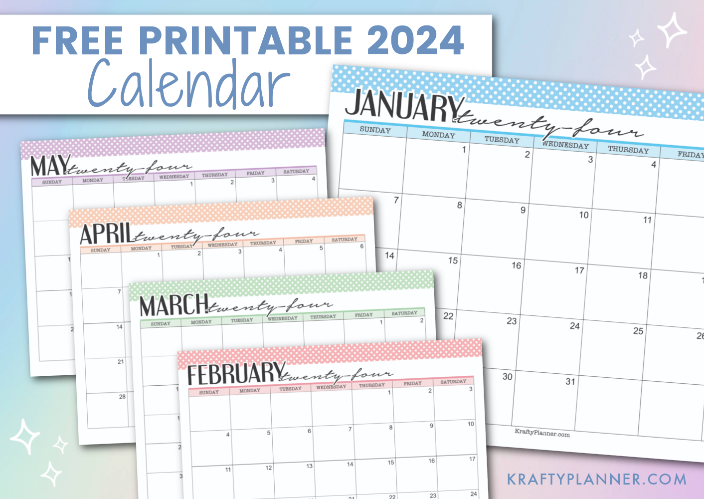 Free Printable 2024 Calendars (Color) — Krafty Planner