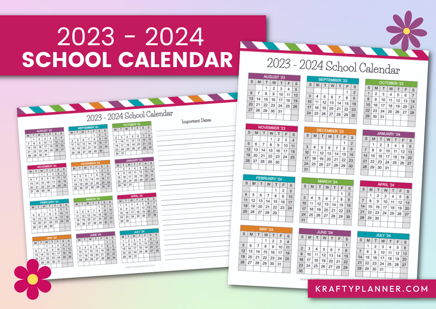 Free Printable 2023-2024 School Calendars