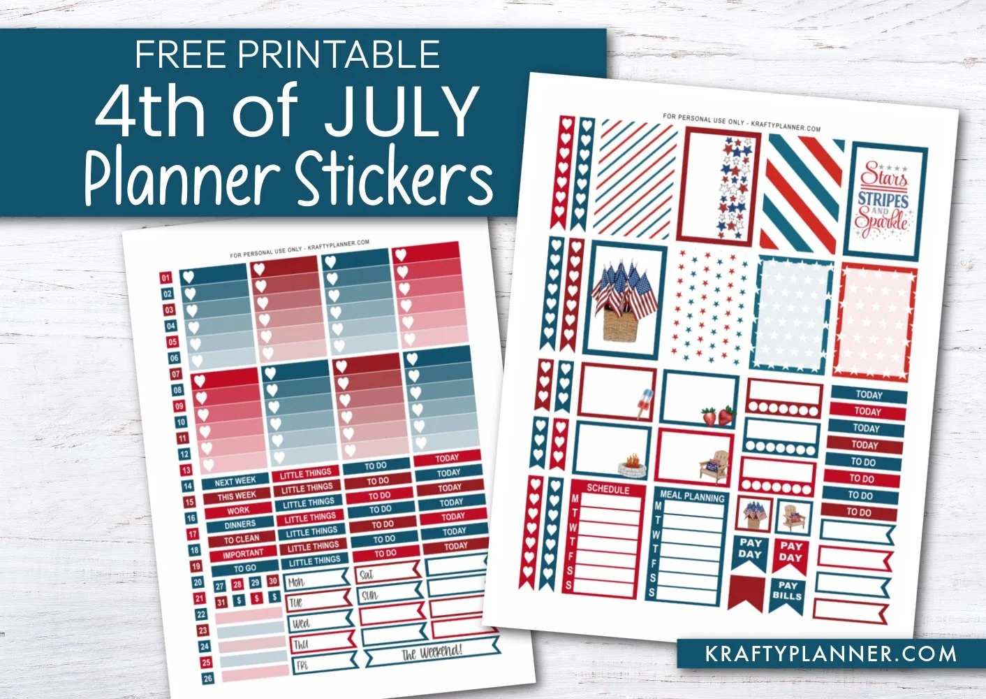 Free Printable 4th of JULY Planner Stickers — Krafty Planner