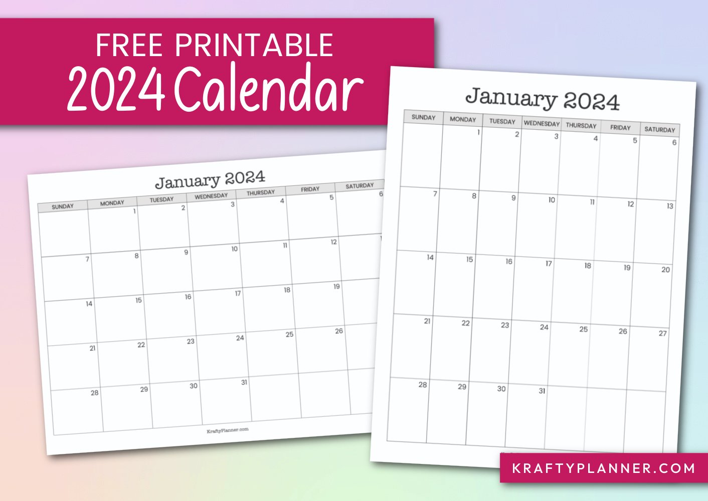 Free Printable 2024 Calendar with Notes and Task List — Krafty Planner