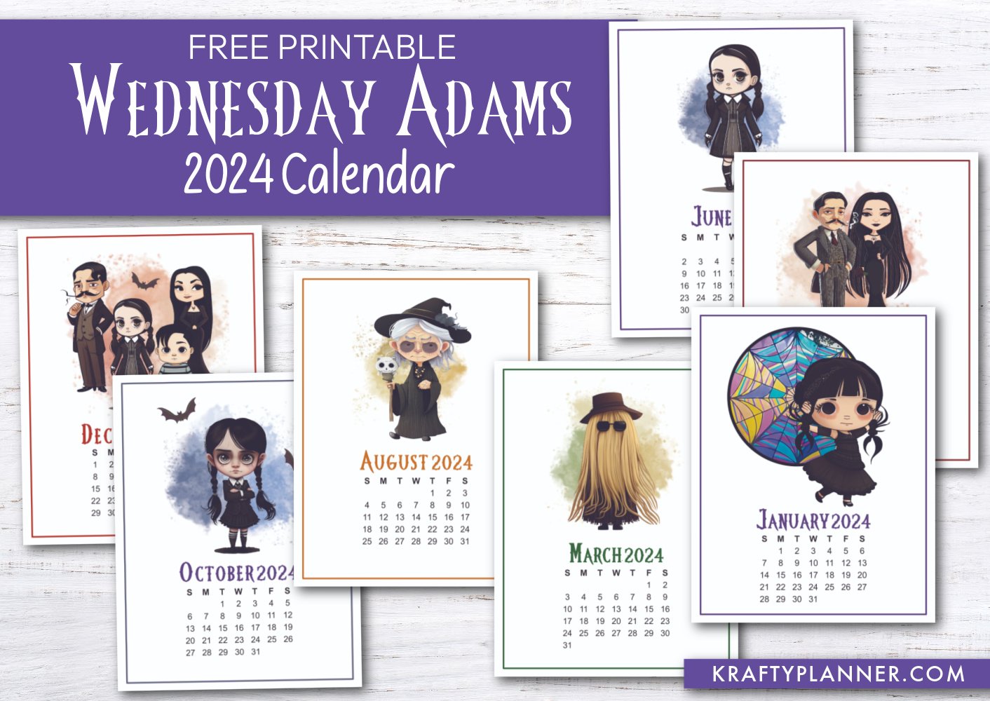 2024 Wednesday Addams Calendar | Free Printable