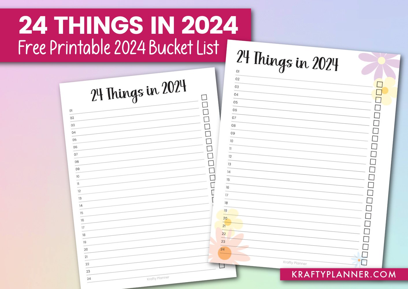 24 Things in 2024 - Free Printable 2024 Bucket List