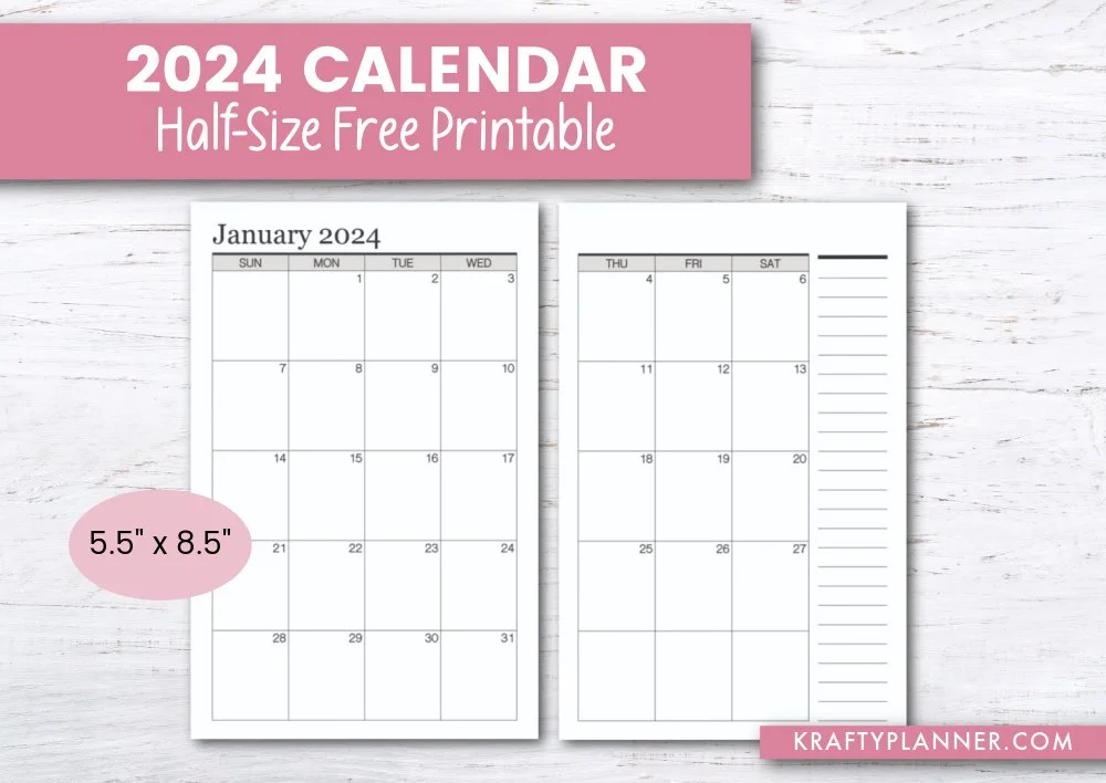 Free Printable Half Size 2024 Calendar Krafty Planner Free printable half size 2024 calendar krafty planner