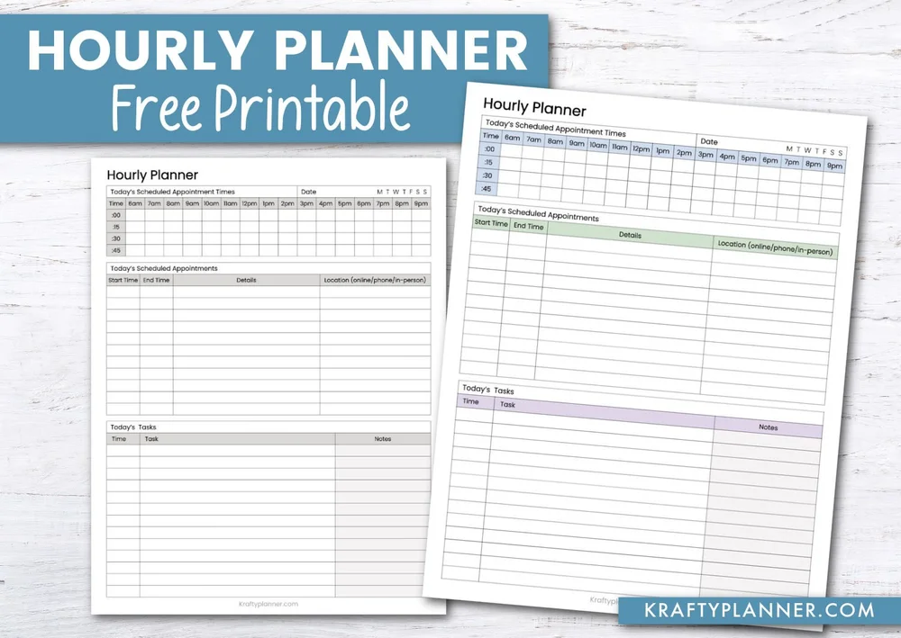 Hour Tracker Rintable Stay on Track: Printable Hourly Planner — Krafty Planner