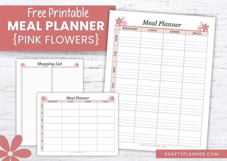 Pink Flowers Meal Planner + Shopping List — Krafty Planner