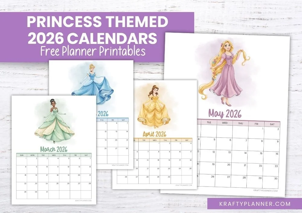 Free 2026 Princess Calendar: Sunday &amp; Monday Start