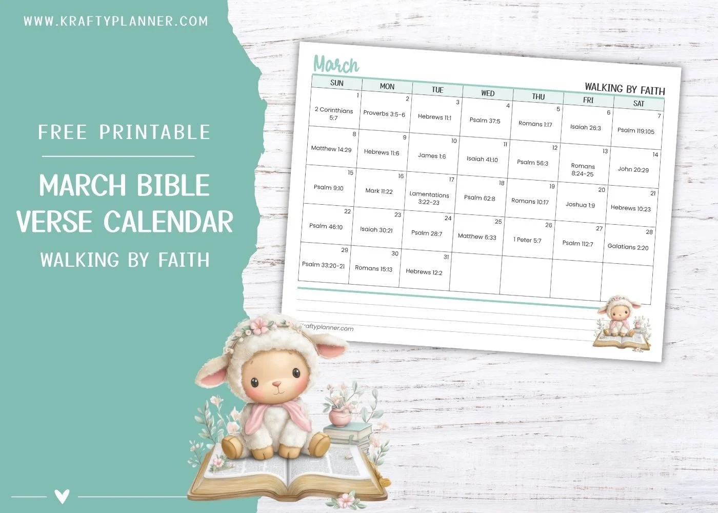 March Bible Verse Printable Calendar: Walking By Faith