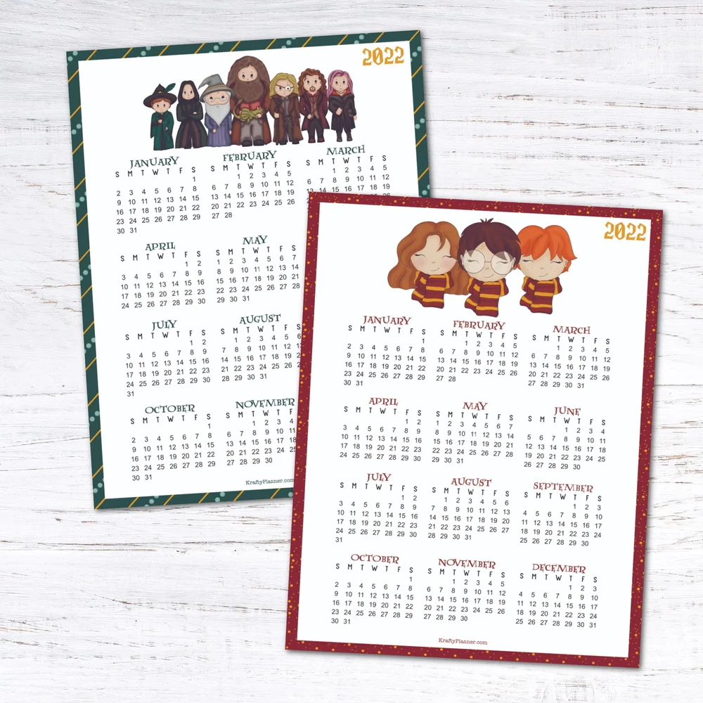 Day 12: Free Printable Harry Potter 2022 Year-At-A-Glance — Krafty Planner