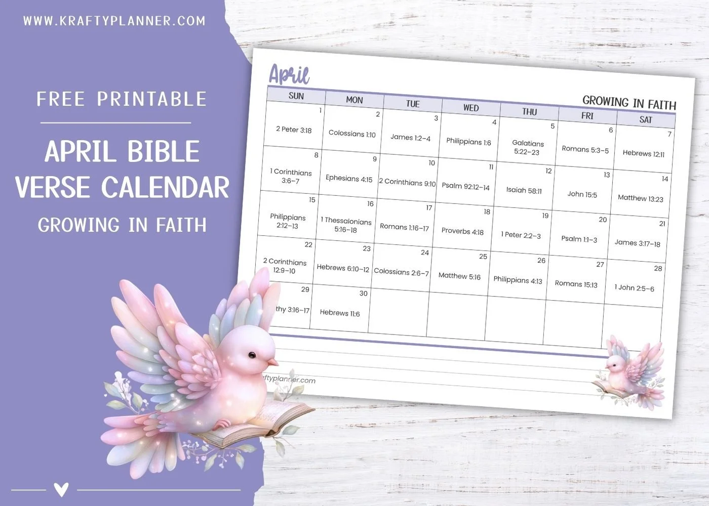 April Bible Verse Printable Calendar: Growing in Faith