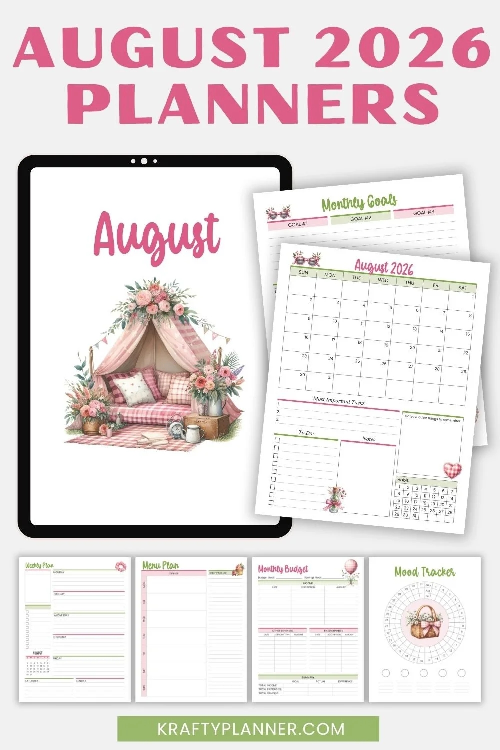Free August 2026 Printable Pink Gingham Planner Pages