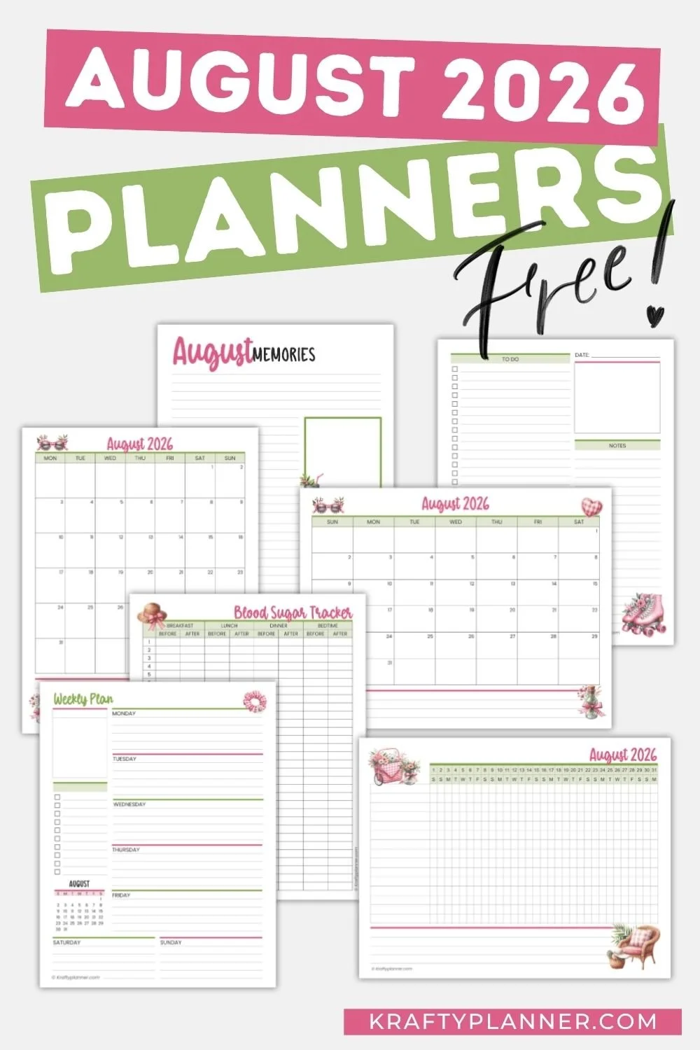Free August 2026 Printable Pink Gingham Planner Pages