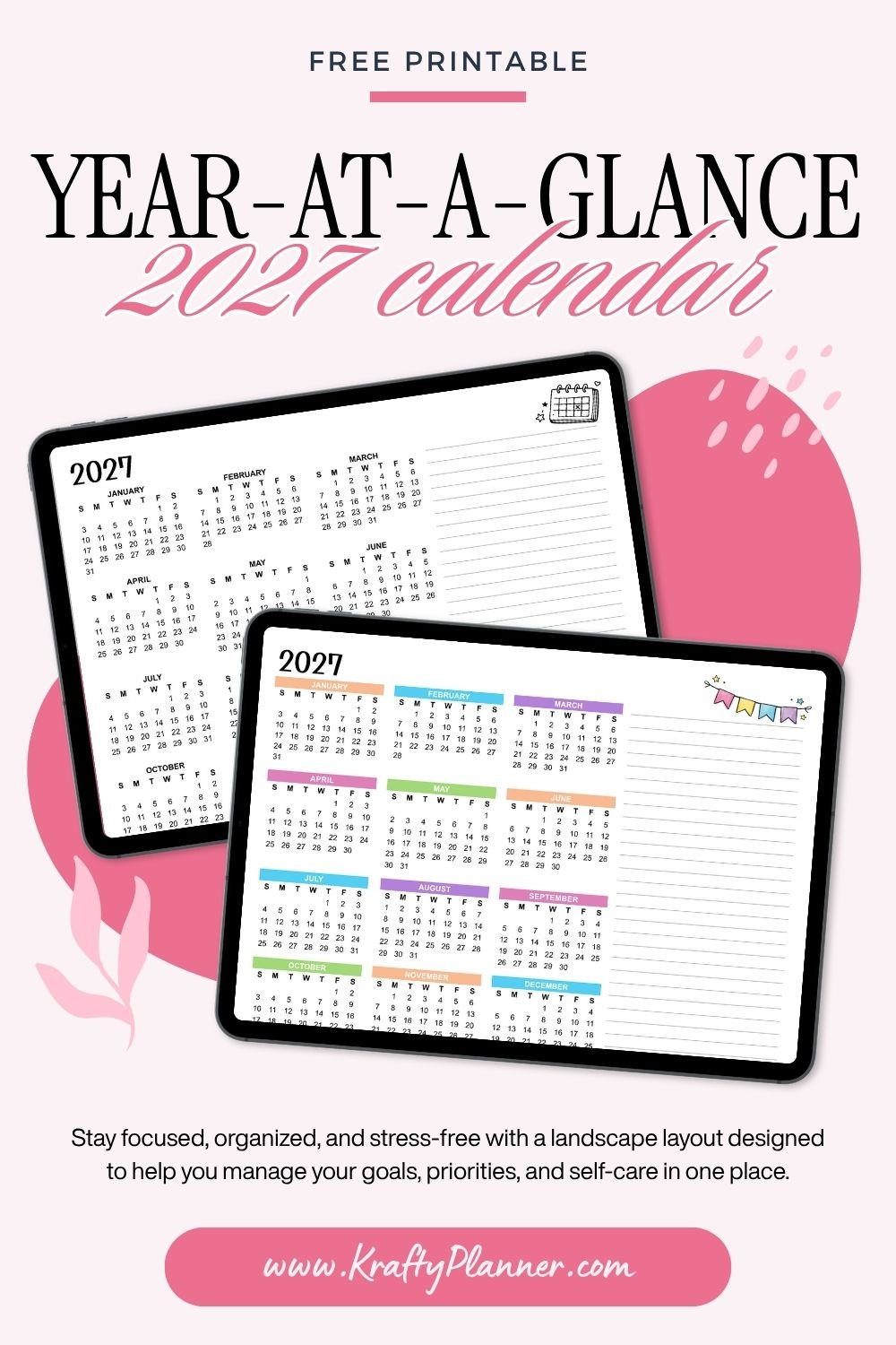 Free printable 2027 year at a glance - landscape 3.jpg