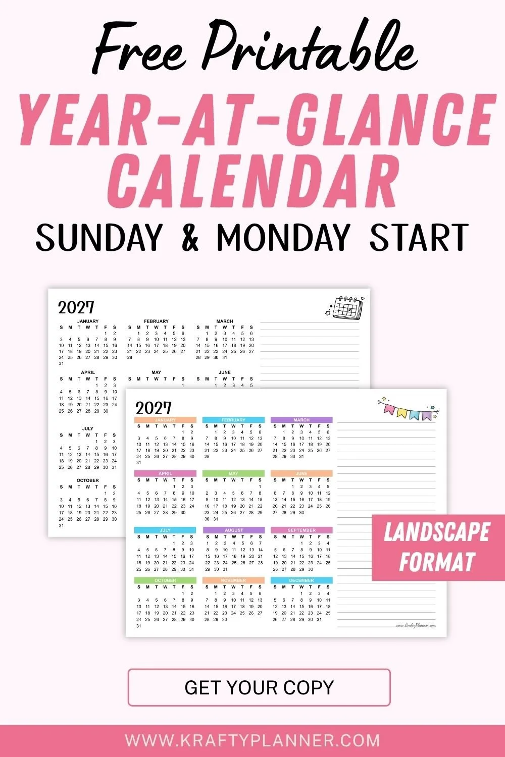 Free printable 2027 year at a glance - landscape 4.jpg