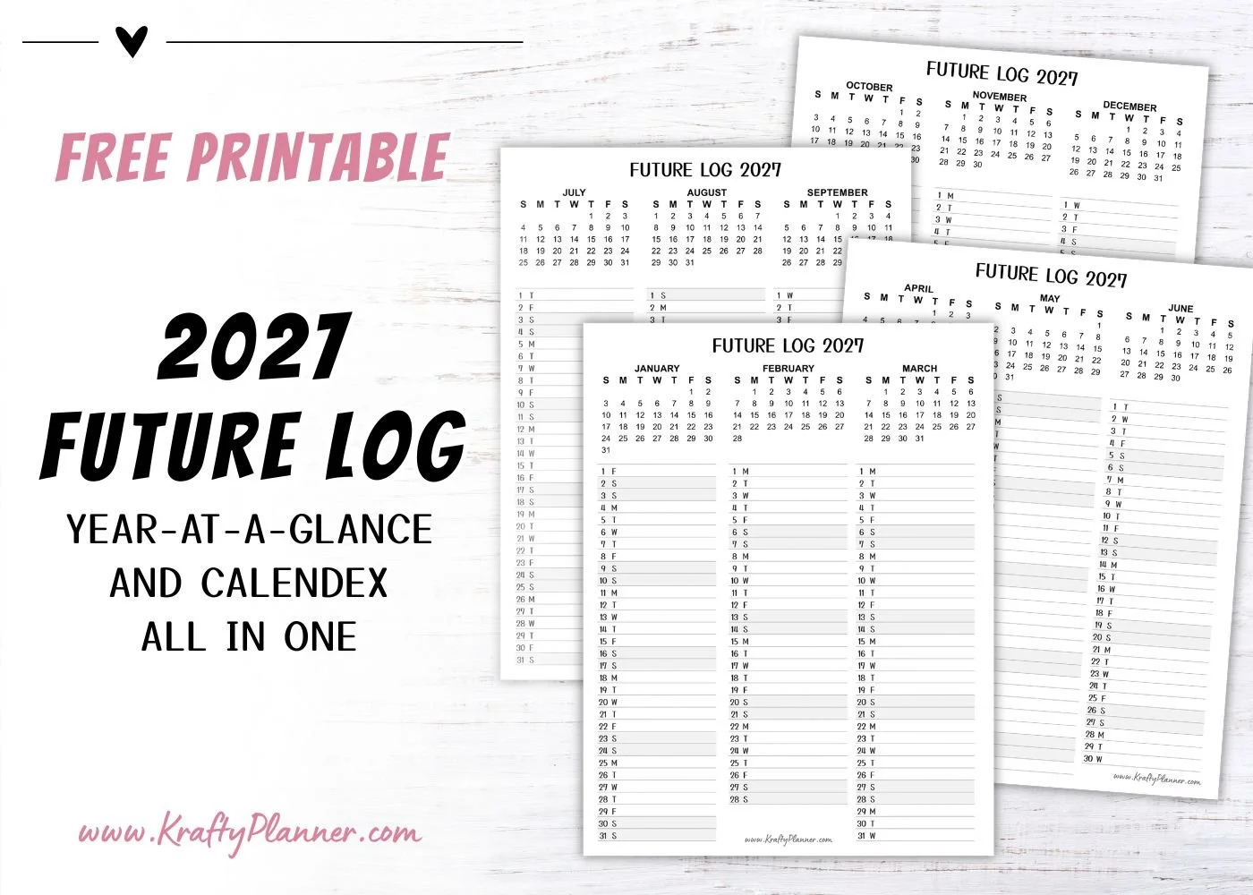 Free Printable 2027 Future Log: Year at a Glance + Calendex
