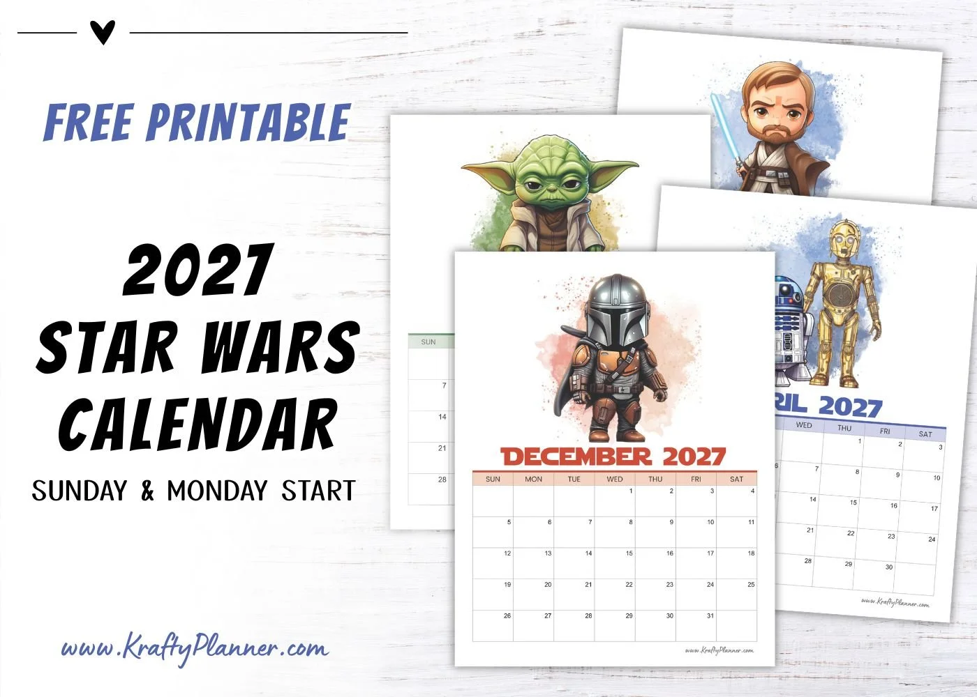 Free Printable 2027 Star Wars Themed Calendar