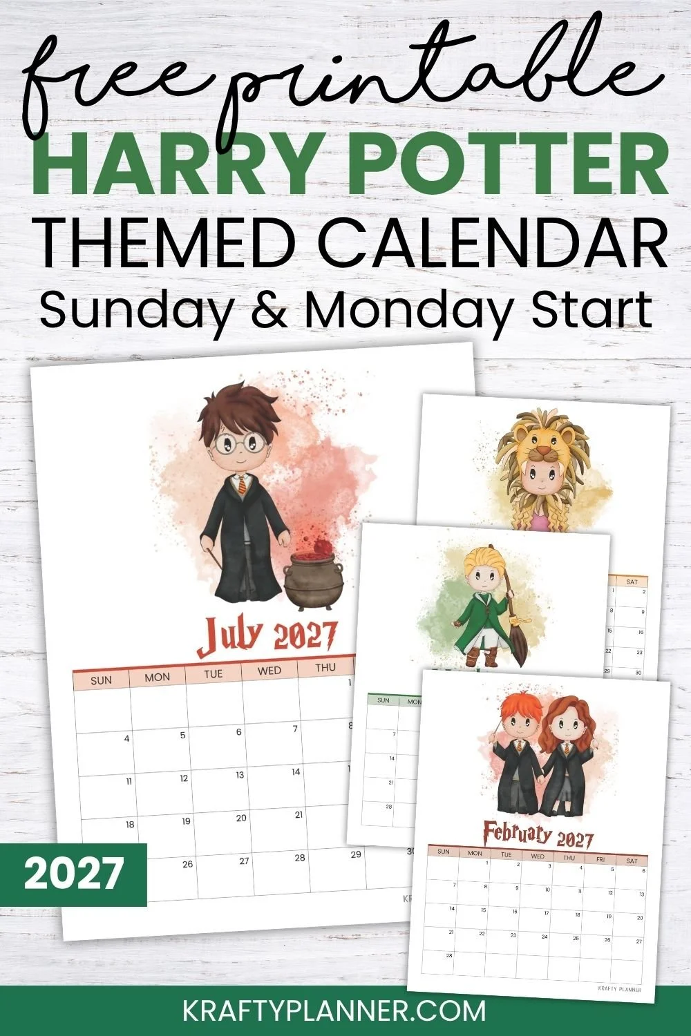 Free Printable 2027 Harry Potter Themed Calendar