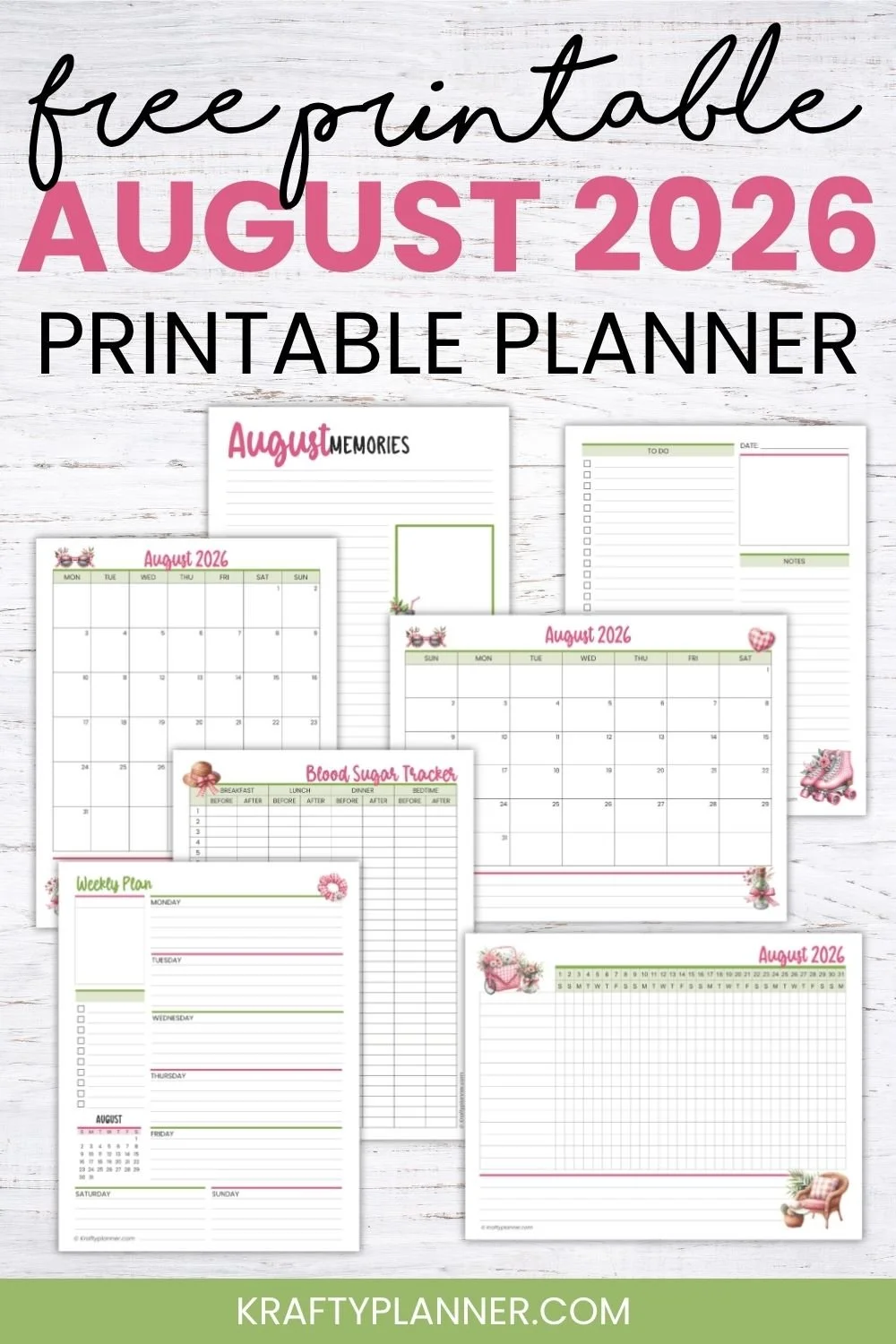 Free August 2026 Printable Pink Gingham Planner Pages