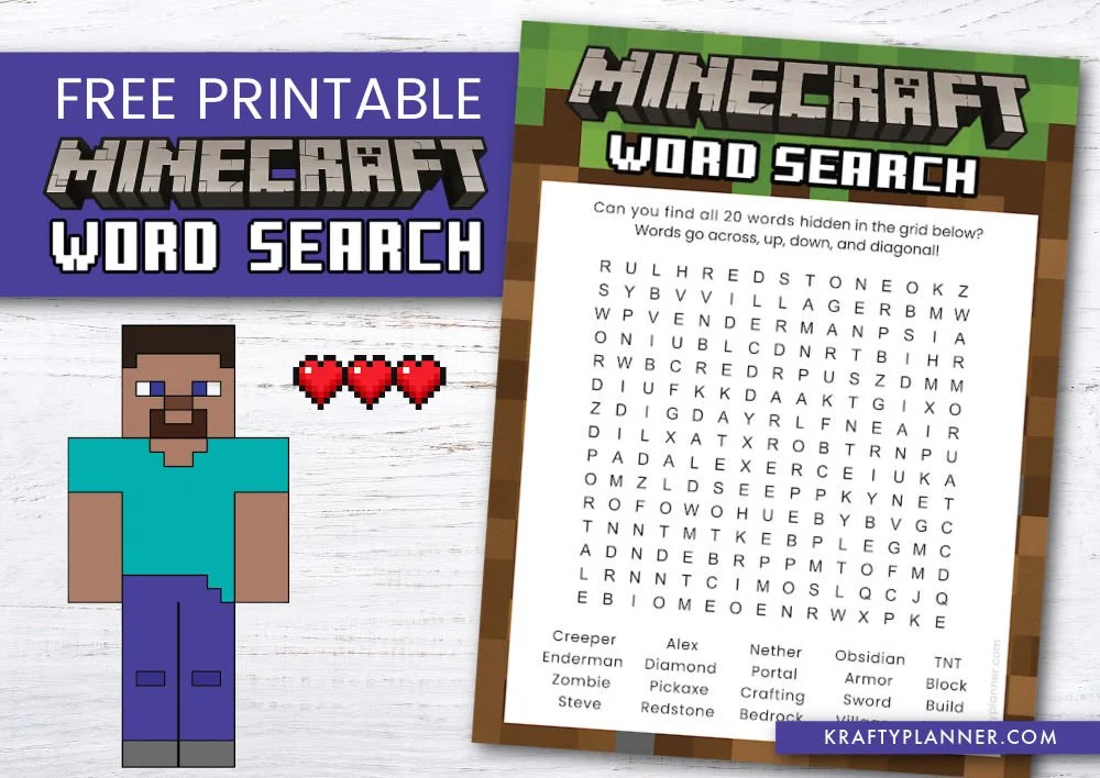Free Printable Minecraft Word Search — Krafty Planner