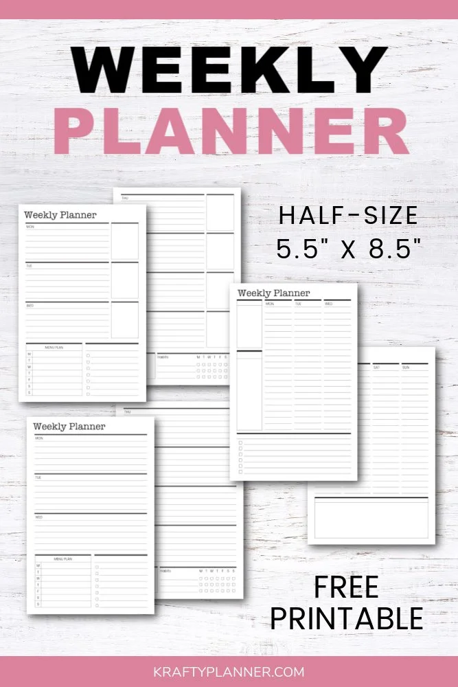 Free Printable Half-Size Weekly Planner — Krafty Planner